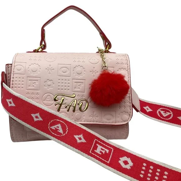 FAO Schwarz girl Glamour Go Designer Purse Embossed Logo print & bag charm - Picture 1 of 16